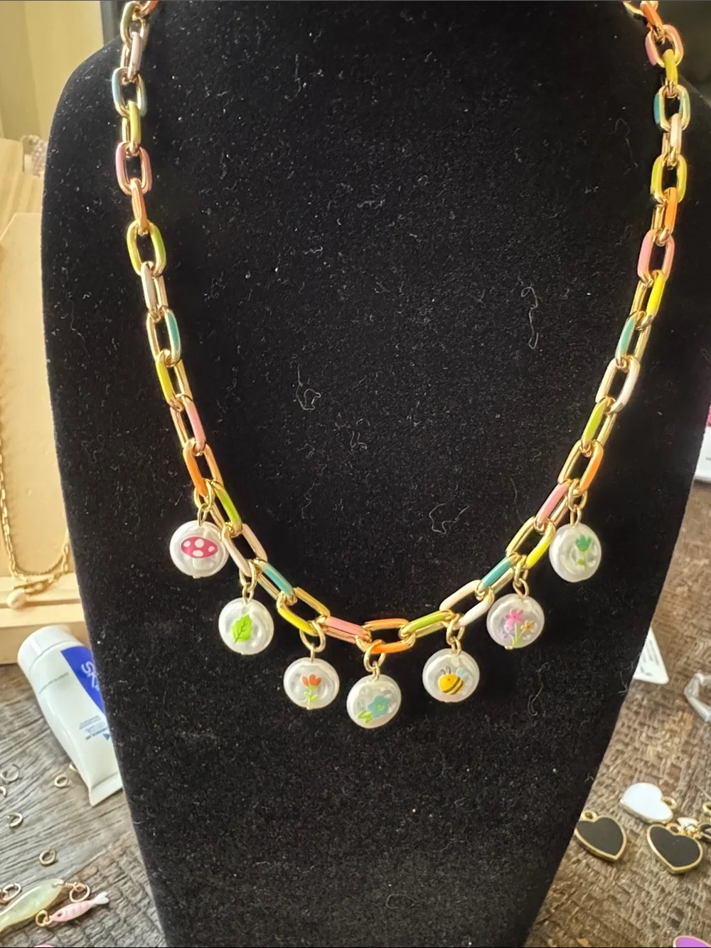 Multicolor Enamel Charm Link Necklace - Women Jewelry